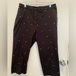 Black capri pant with colored embroidered dots